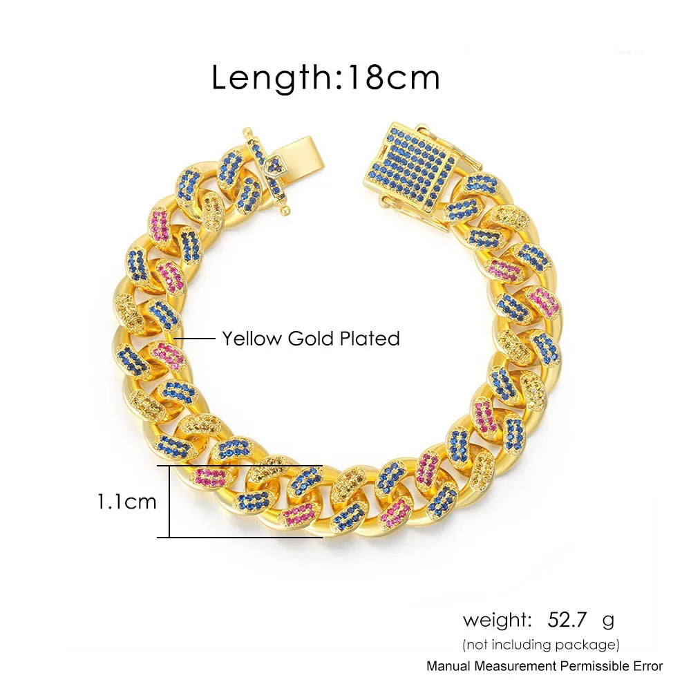 Cuban Bracelet On Hand For Men Luxury Iced Out Full Zircon Hip Hop Rapper Bling Link Chain Bracelet Homme Gold Color Jewelry