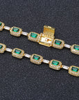 Fashion Luxury Jewelry Set 7mm Gemstone Green Link Necklace 18k Gold Plated Hip Hop Men Women CZ Diamond Clustered Chain