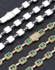 Fashion Luxury Jewelry Set 7mm Gemstone Green Link Necklace 18k Gold Plated Hip Hop Men Women CZ Diamond Clustered Chain
