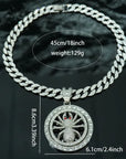 Men's Hip Hop Rotatable Spider Pendant Necklace - Gothic Cuban Chain, Iced Out Streetwear Jewelry,Trendy Unisex Gift for Rappers