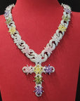 Fashion Iced Out Colorful Flowers Necklace Chain Luxurious Link Cross Chains For Women Hip Hop Jewelry Girl Birthday Gifts