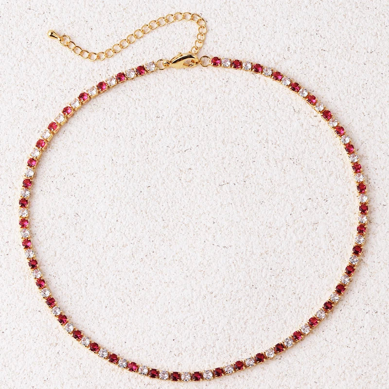 Bridal Fashion Hip Hop Rainbow Zircon Crystal Necklace Gold Silver Color Tennis Chain Necklace For Women Party Jewelry Gift