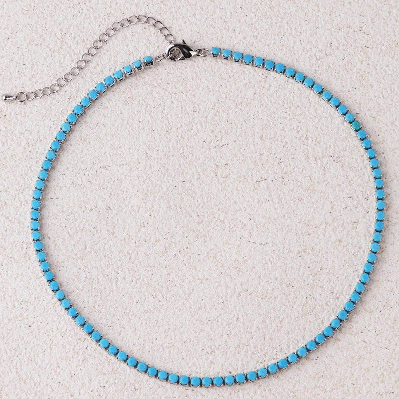 Bridal Fashion Hip Hop Rainbow Zircon Crystal Necklace Gold Silver Color Tennis Chain Necklace For Women Party Jewelry Gift