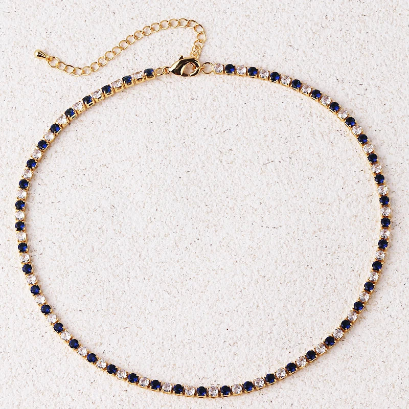 Bridal Fashion Hip Hop Rainbow Zircon Crystal Necklace Gold Silver Color Tennis Chain Necklace For Women Party Jewelry Gift