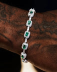 Fashion Luxury Jewelry Set 7mm Gemstone Green Link Necklace 18k Gold Plated Hip Hop Men Women CZ Diamond Clustered Chain