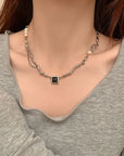 INS Imitation Pearl Necklace Women's Black Zircon Hip Hop Cool Neckchain Y2K Accessories Sweet Girl Party Birthday Jewelry Gift