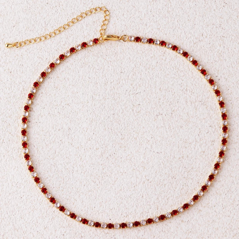 Bridal Fashion Hip Hop Rainbow Zircon Crystal Necklace Gold Silver Color Tennis Chain Necklace For Women Party Jewelry Gift