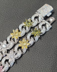Fashion Iced Out Colorful Flowers Necklace Chain Luxurious Link Cross Chains For Women Hip Hop Jewelry Girl Birthday Gifts