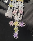 Fashion Iced Out Colorful Flowers Necklace Chain Luxurious Link Cross Chains For Women Hip Hop Jewelry Girl Birthday Gifts