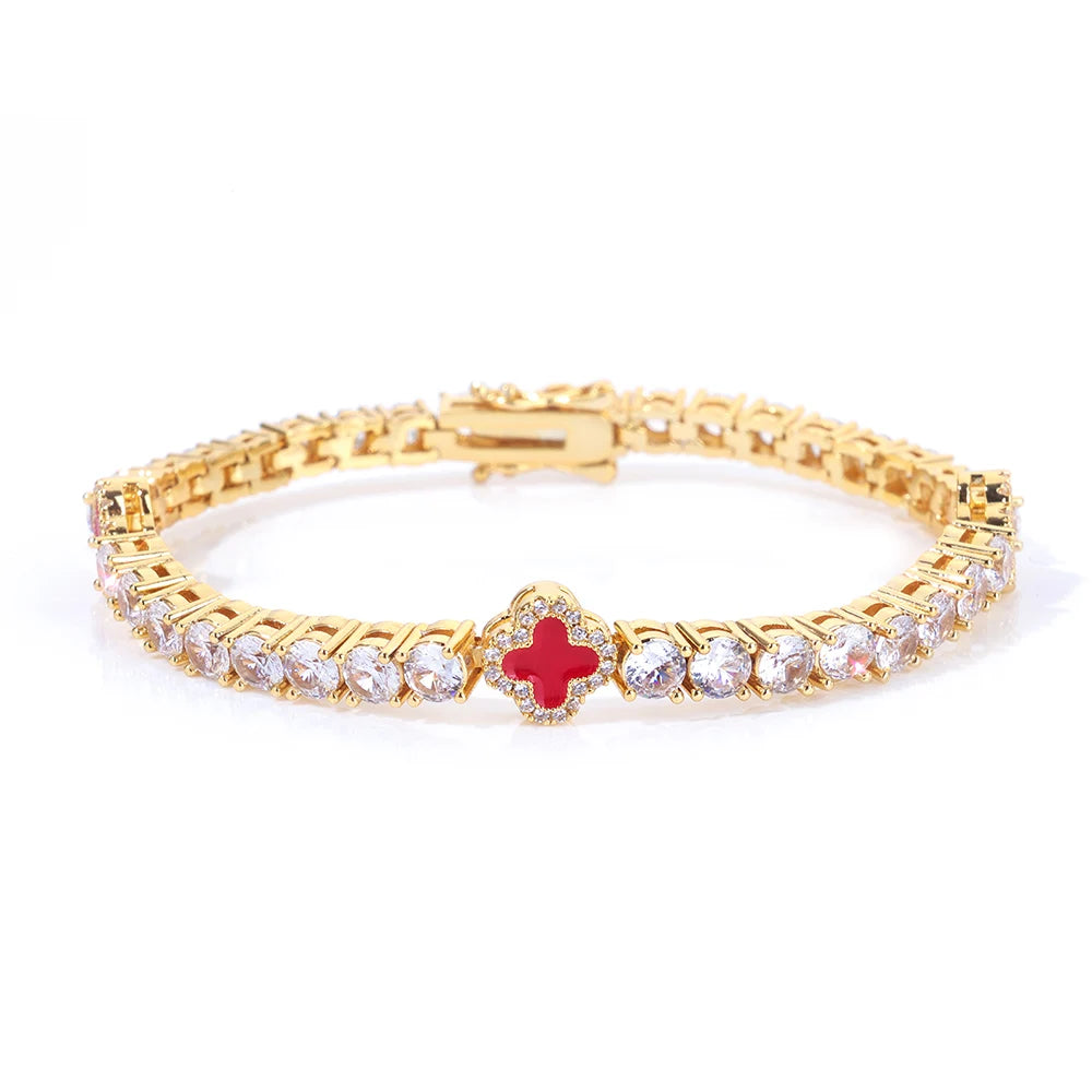 NY Women White Gold Plated Tennis Choker Necklace Red/Green/Blue/Black Charm Iced Out CZ Chain Fine Hiphop Jewelry