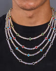 NY Women White Gold Plated Tennis Choker Necklace Red/Green/Blue/Black Charm Iced Out CZ Chain Fine Hiphop Jewelry