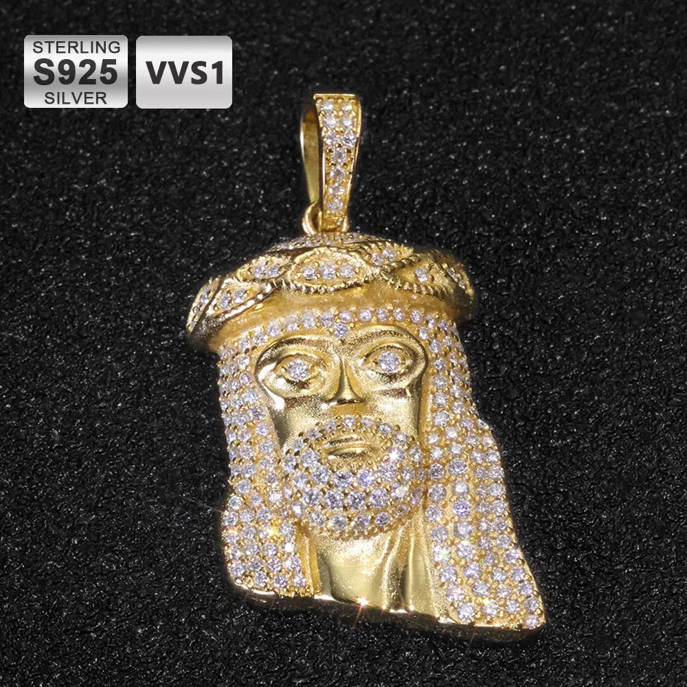 ICEBLING Hip Hop Jewelry Iced Out Moissanite Jesus Head Pendant Pass Diamond Test Rose Gold Plated 925 Silver Charm Necklace