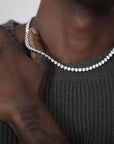 Hip Hop Zircon Crystal Necklace For Men Rock Silver Color Tennis Chain Necklace For Women Fashion Party Jewelry Gift