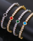 NY Women White Gold Plated Tennis Choker Necklace Red/Green/Blue/Black Charm Iced Out CZ Chain Fine Hiphop Jewelry