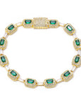 Fashion Luxury Jewelry Set 7mm Gemstone Green Link Necklace 18k Gold Plated Hip Hop Men Women CZ Diamond Clustered Chain