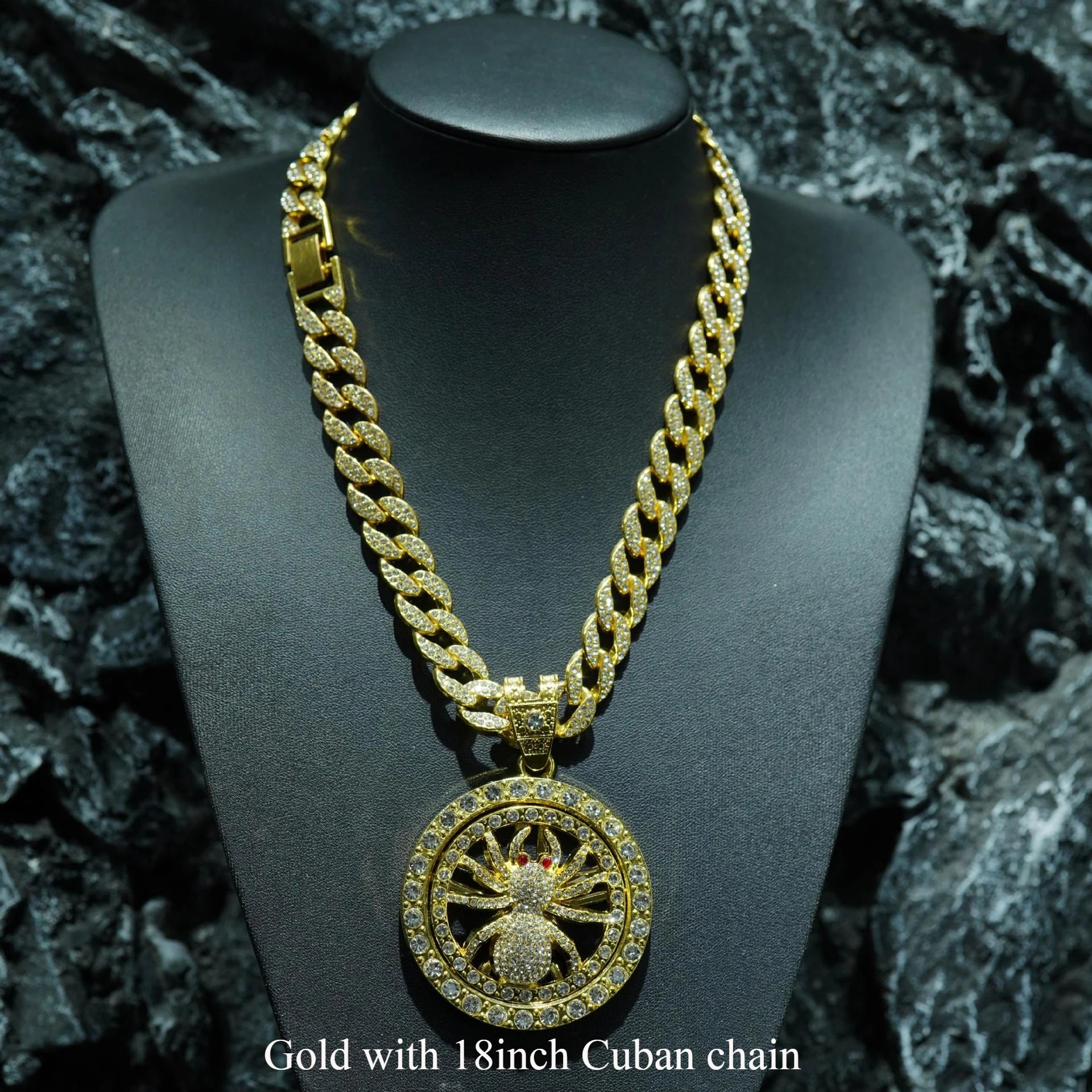 Men&#39;s Hip Hop Rotatable Spider Pendant Necklace - Gothic Cuban Chain, Iced Out Streetwear Jewelry,Trendy Unisex Gift for Rappers