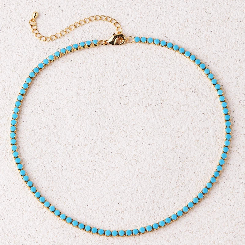 Bridal Fashion Hip Hop Rainbow Zircon Crystal Necklace Gold Silver Color Tennis Chain Necklace For Women Party Jewelry Gift