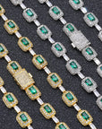 Fashion Luxury Jewelry Set 7mm Gemstone Green Link Necklace 18k Gold Plated Hip Hop Men Women CZ Diamond Clustered Chain