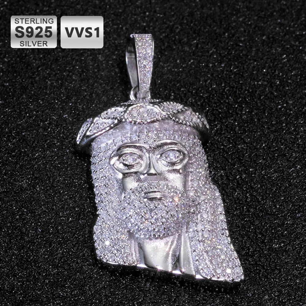 ICEBLING Hip Hop Jewelry Iced Out Moissanite Jesus Head Pendant Pass Diamond Test Rose Gold Plated 925 Silver Charm Necklace