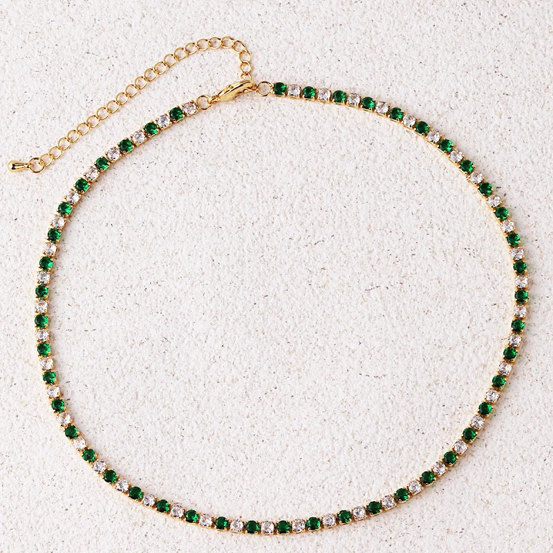 Bridal Fashion Hip Hop Rainbow Zircon Crystal Necklace Gold Silver Color Tennis Chain Necklace For Women Party Jewelry Gift