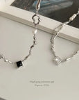 INS Imitation Pearl Necklace Women's Black Zircon Hip Hop Cool Neckchain Y2K Accessories Sweet Girl Party Birthday Jewelry Gift