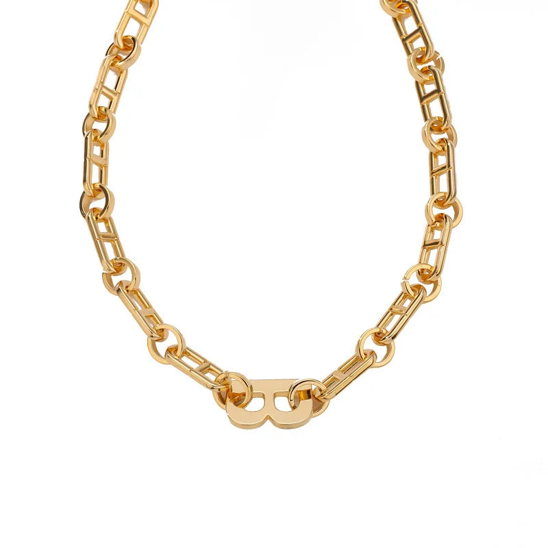 G&amp;D 2023 New Hiphop Punk Luxury Design Letter B Charm Choker Gold Color Goth Jewelry Chunky Chain Necklace for Women Party Gift