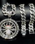 Men's Hip Hop Rotatable Spider Pendant Necklace - Gothic Cuban Chain, Iced Out Streetwear Jewelry,Trendy Unisex Gift for Rappers