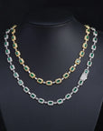 Fashion Luxury Jewelry Set 7mm Gemstone Green Link Necklace 18k Gold Plated Hip Hop Men Women CZ Diamond Clustered Chain