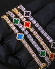NY Women White Gold Plated Tennis Choker Necklace Red/Green/Blue/Black Charm Iced Out CZ Chain Fine Hiphop Jewelry